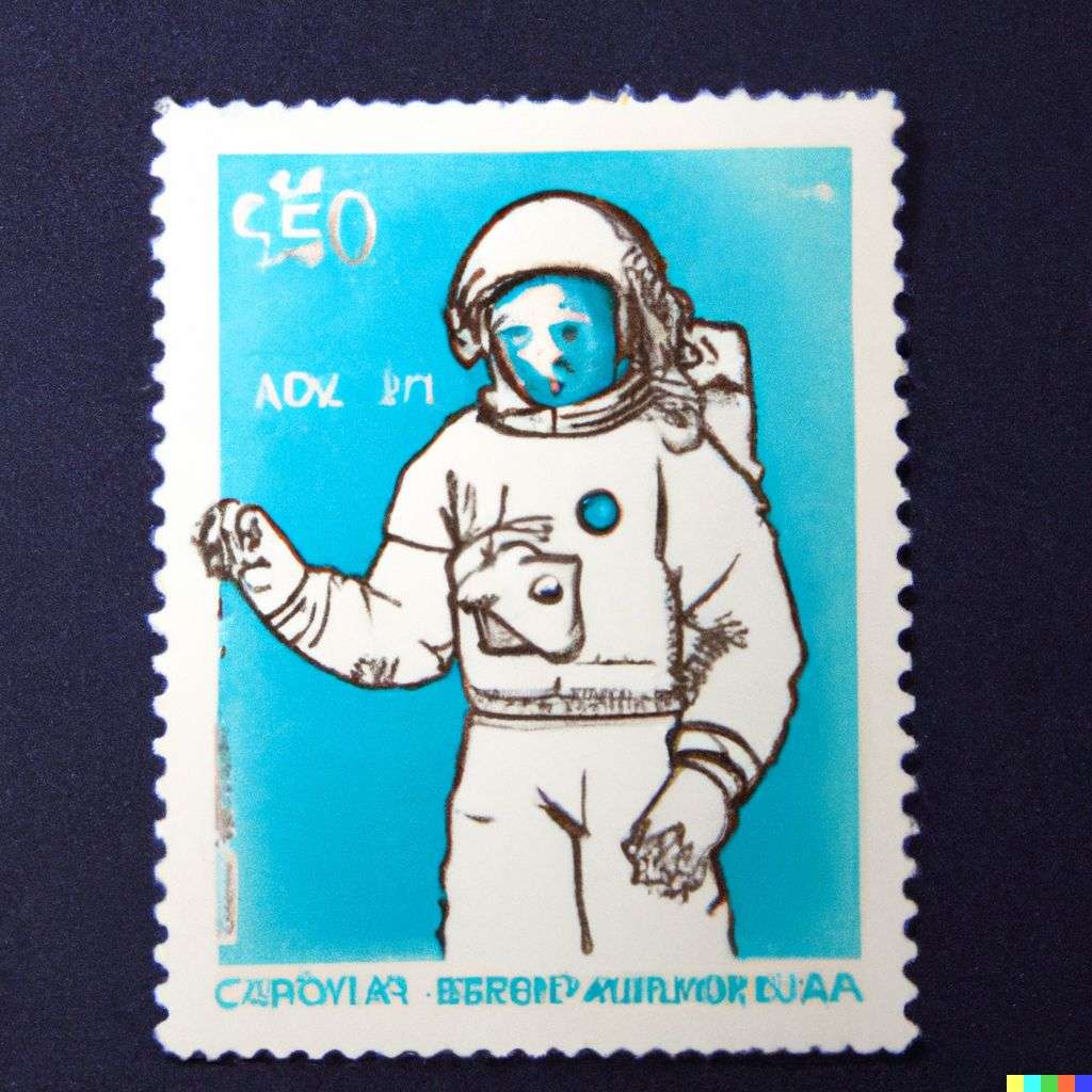 an astronaut, postage stamp